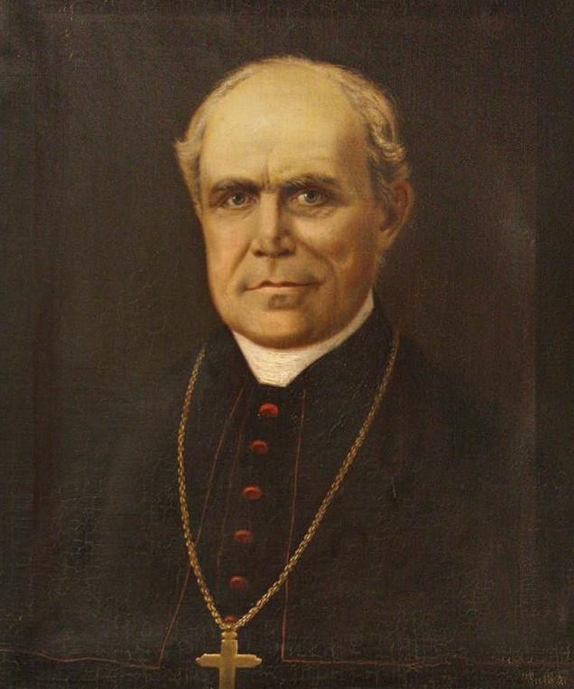 Ein Gemälde des damaligen Mainzer Bischofs Wilhelm Emmanuel von Ketteler mit schwarzer Kleidung.